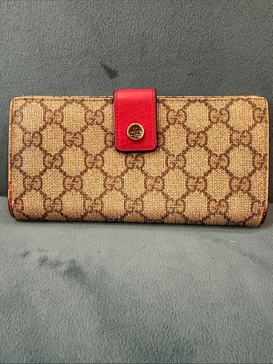 Gucci Handbags - Gucci Beige GG Canvas Wallet with Pink Snap Tab